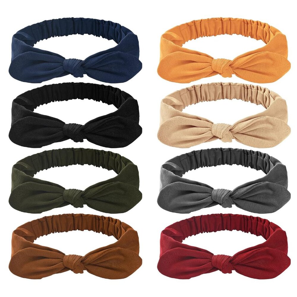 Bow Headbands for Women Solid Color Stretchy Knotted Turban Headbands Rabbit Ear
